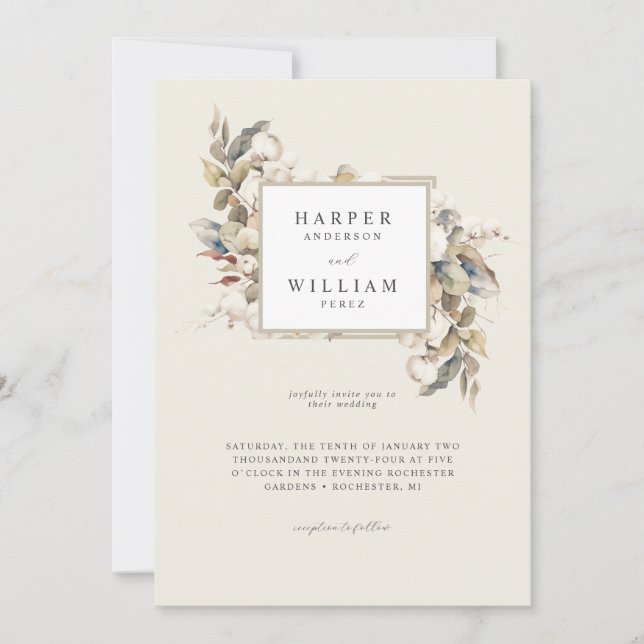 Invitation Mariage beige en coton (Devant)