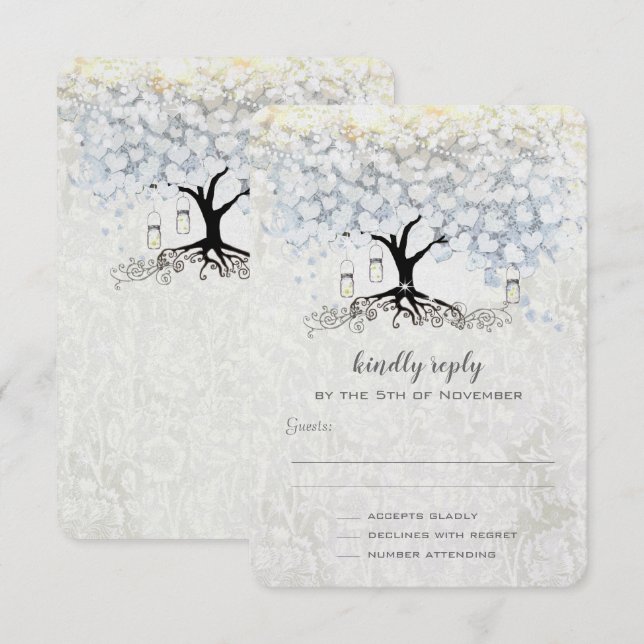 Invitation Mariage Bell Blue Heart Leaf Tree Wedding RSVP (Devant / Derrière)