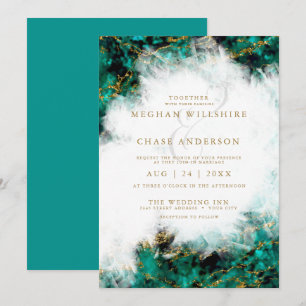 Invitation Mariage   Belle Géode Turquoise et Crystal