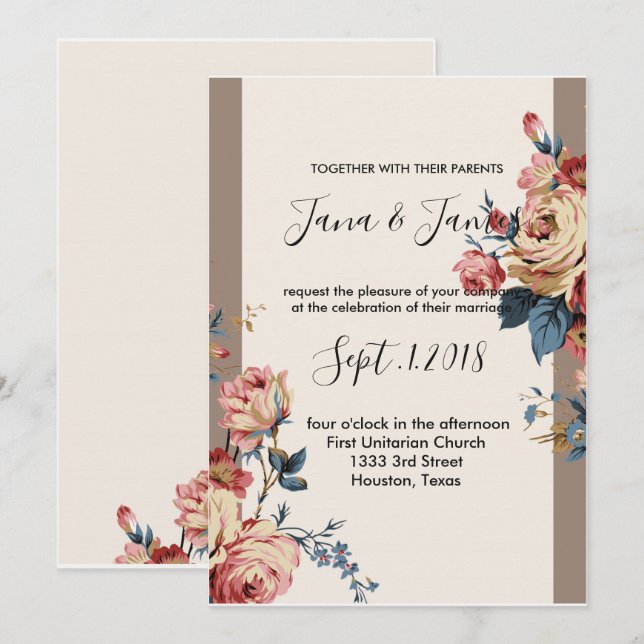 Invitation mariage bien-aimé (Devant / Derrière)
