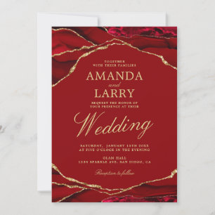 Invitation Mariage Bille d'Agate Rouge et Or