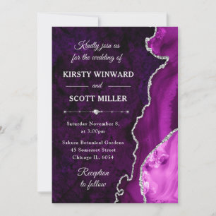 Invitation Mariage Bille d'Agate Violet Argent Pailleté