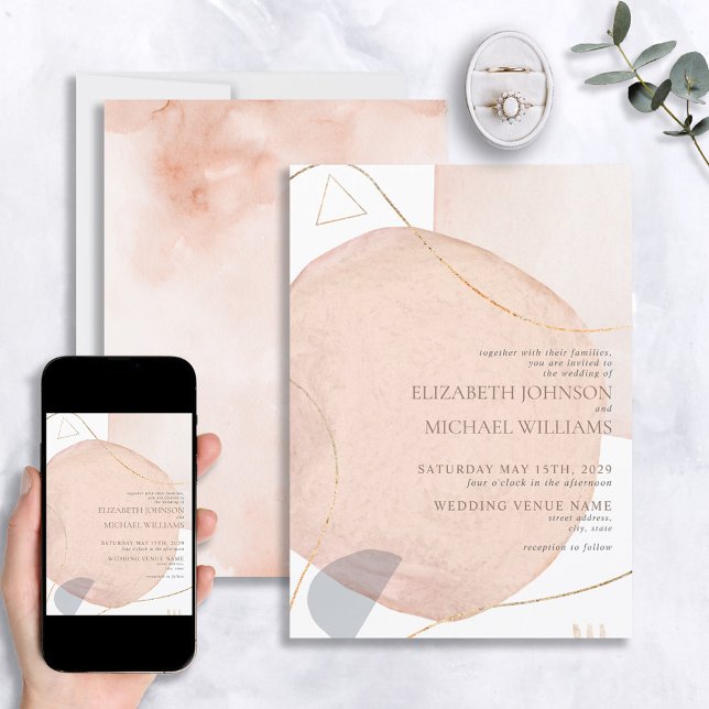 Invitation Mariage biologique Abstrait Blush Pink & Gold Foil (Créateur téléchargé)