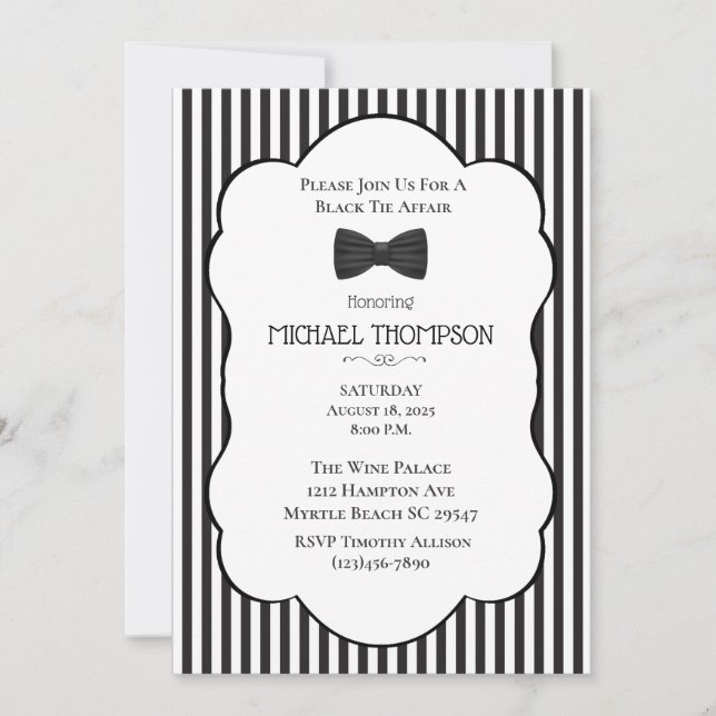 Invitation Mariage Black Cravate Affair Bachelor Party (Devant)