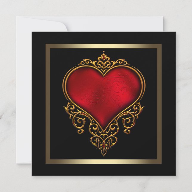 Invitation Mariage Black Gold Red Heart (Devant)