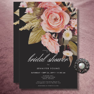 Invitation Mariage Black Moody Pink Blush Blooms Shower de Ma