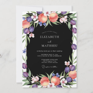 Invitation Mariage Black Peach Purple Ranunculus Eucalyptus