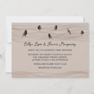 Invitation Mariage Black Rose Blush Delicate Lines Birds