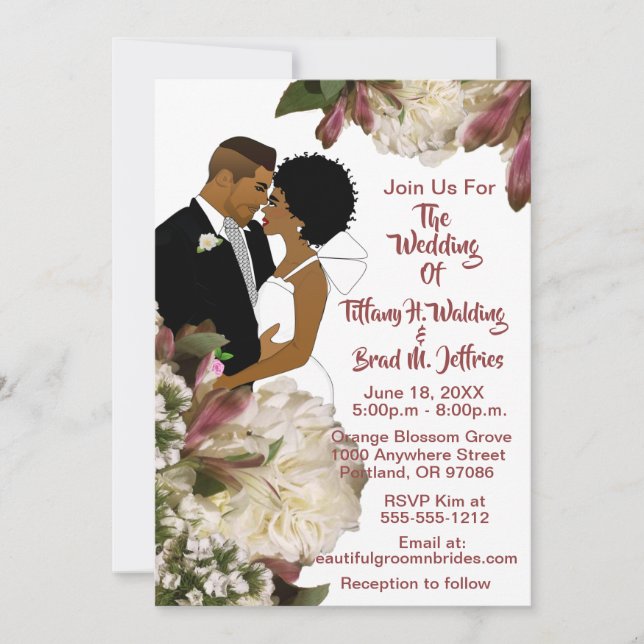 Invitation Mariage blanc afro-américain marié et marié (Devant)