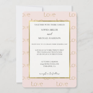 Invitation Mariage Blanc Amour Or Rose Pâle