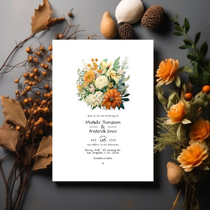 Invitation Mariage Blanc Cassé, Vert Chasseur, Marron et Oran