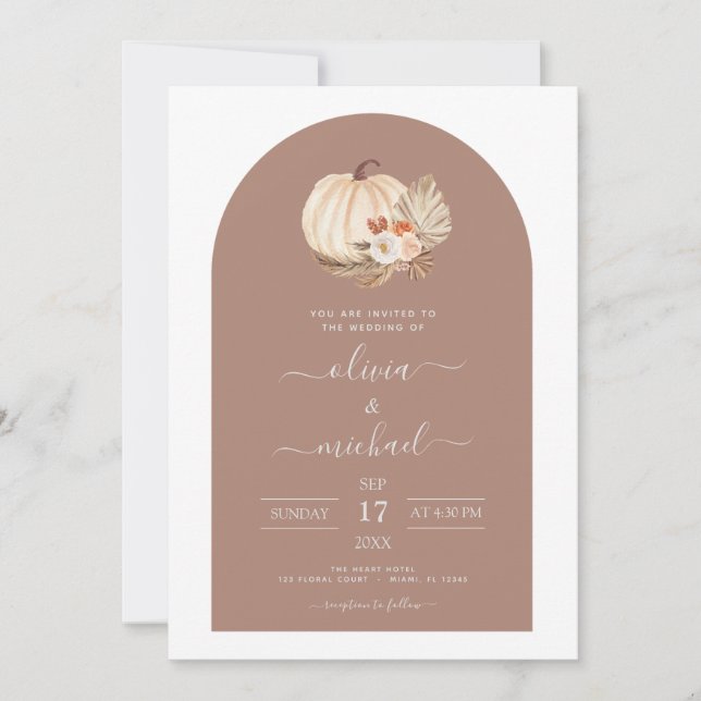 Invitation Mariage Blanc Citrouilles Boho Terracotta (Devant)