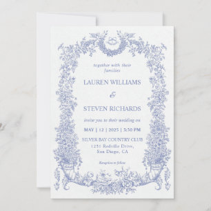 Invitation Mariage blanc clair bleu baroque