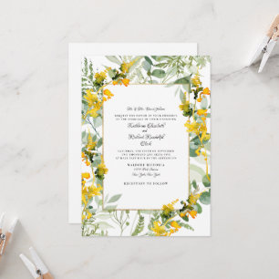 Invitation Mariage blanc de feuillage Fleur sauvage jaune