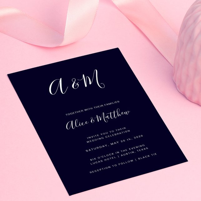 Invitation Mariage blanc de la marine de Monogramme moderne (Créateur téléchargé)