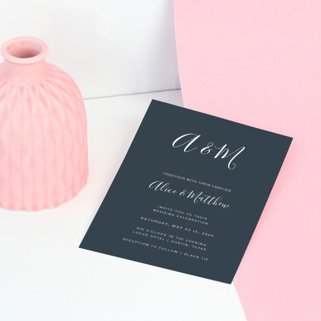Invitation Mariage blanc de la marine de Monogramme moderne (Créateur téléchargé)
