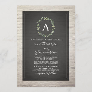 Invitation Mariage blanc de monogramme de guirlande de brique