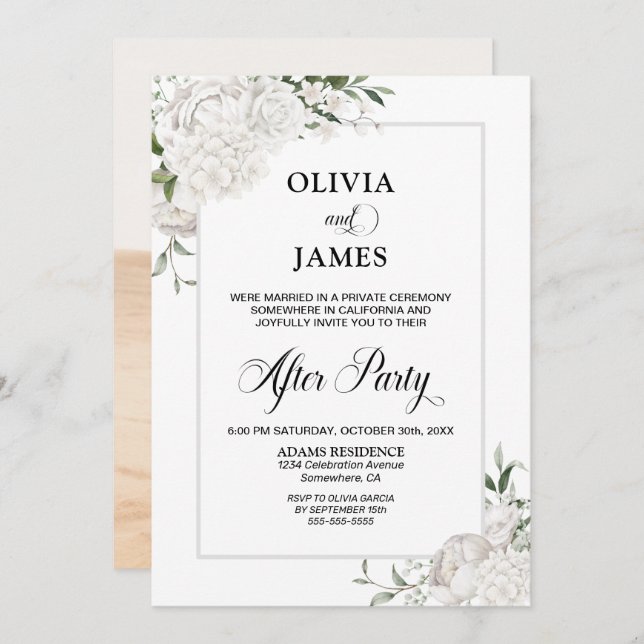 Invitation Mariage blanc élégant après la fête (Devant / Derrière)