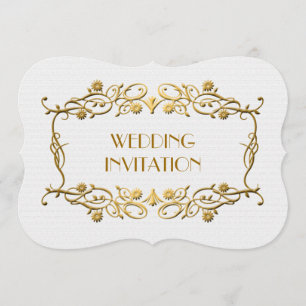Invitation Mariage blanc en ivoire de feuille d'or d'art déco