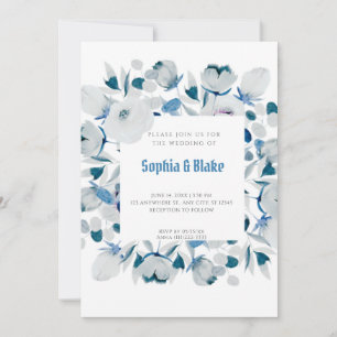 Invitation Mariage blanc encadré bleu et blanc moderne