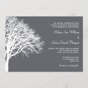Invitation Mariage blanc et gris de chêne d'hiver