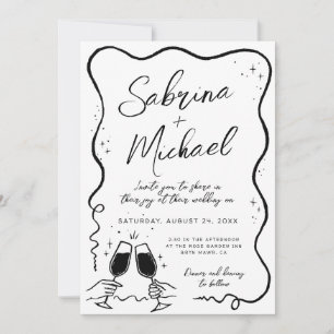 Invitation Mariage blanc et noir blanc à la main tiré