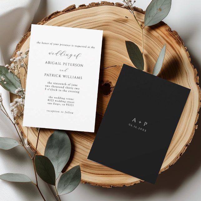 Invitation Mariage blanc et noir classique minimal (Créateur téléchargé)