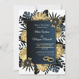 Invitation Mariage blanc et or élégant