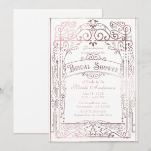 Invitation Mariage Blanc et Or Rose Vintage Victorien Shower