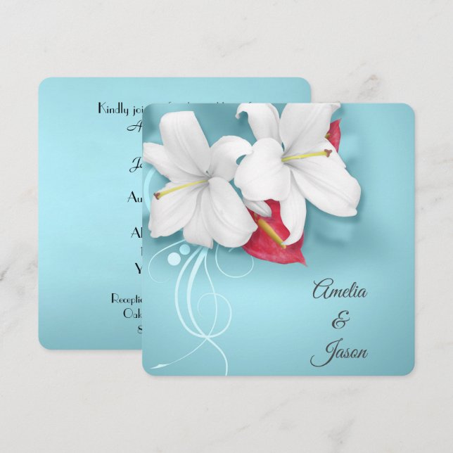 Invitation Mariage blanc et rouge Lily (Devant / Derrière)