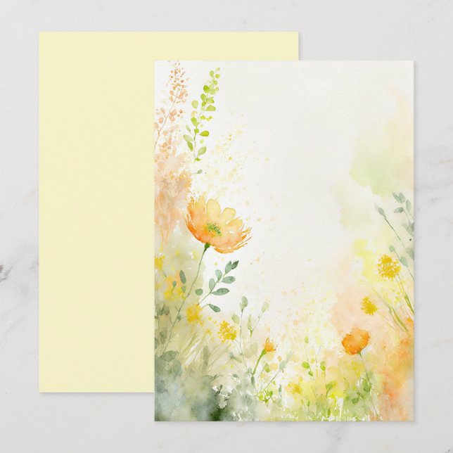 Invitation Mariage blanc fleuri orange et jaune (Devant / Derrière)
