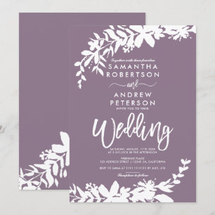 Invitation Mariage blanc floral de typographie pourpre