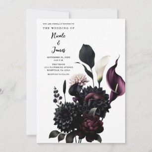 Invitation Mariage Blanc Floral Romantique Sombre et Maussade