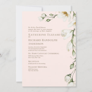 Invitation Mariage Blanc Floral Rose & Or