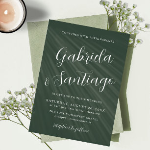 Invitation Mariage blanc foncé Simple Script