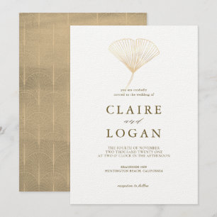 Invitation Mariage blanc Gold Ginkgo Leaf