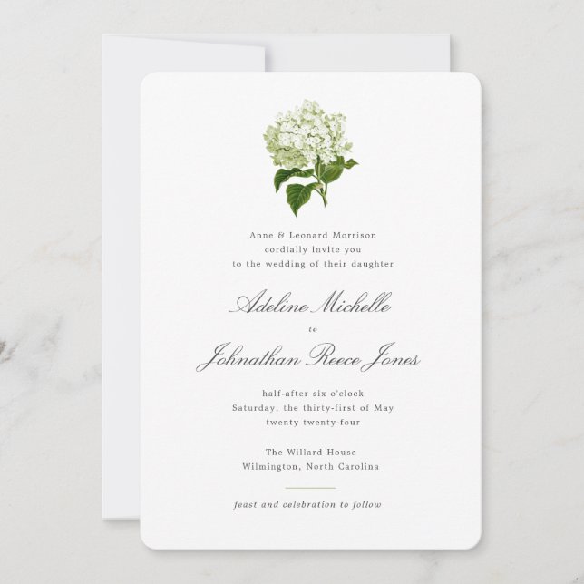 Invitation Mariage blanc Hydrangea Grandmillennial En vichy (Devant)