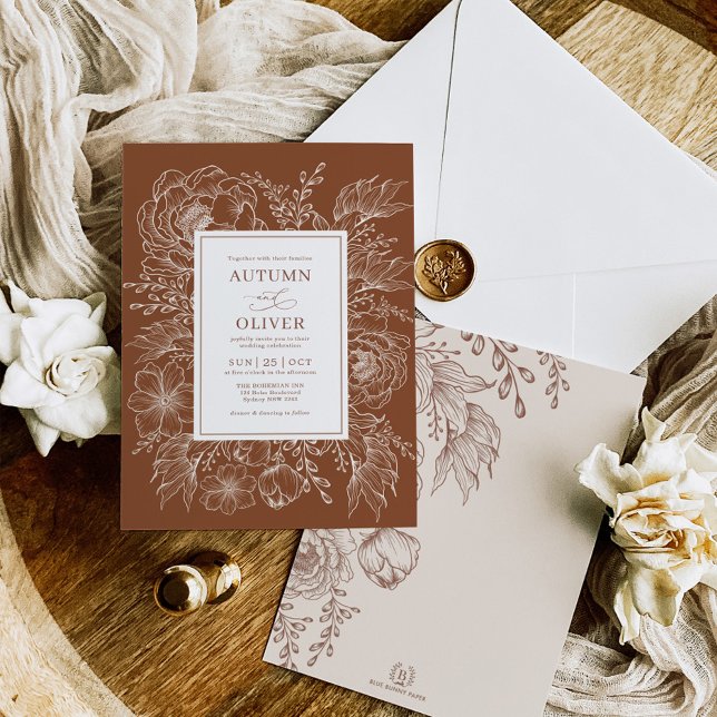 Invitation Mariage blanc minimaliste Boho Botanique Terracott (Créateur téléchargé)