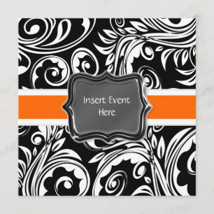 Invitation Mariage blanc orange noir de fiançailles