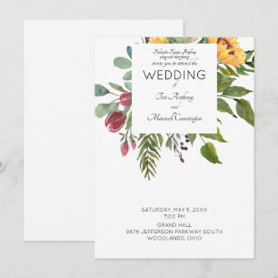 Invitation Mariage Blanc Parents Tournesol Aquarelle Moderne