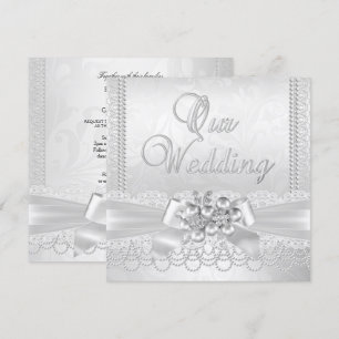Invitation Mariage Blanc Perle d'Argent Broderie Damassée Dia
