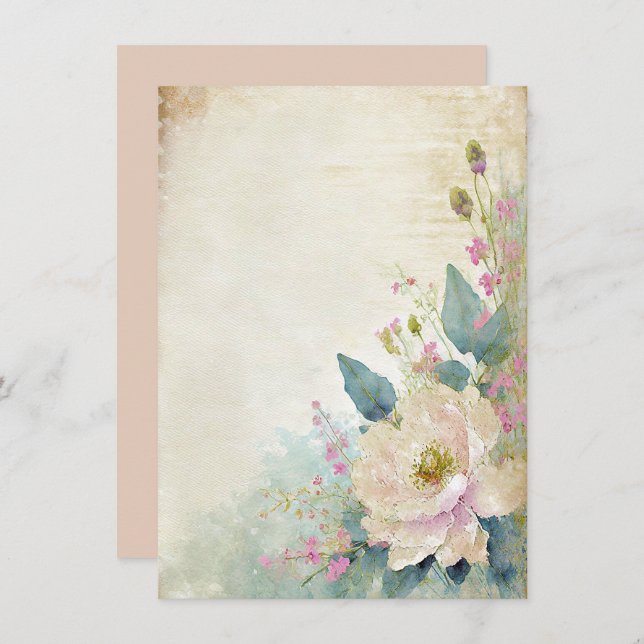 Invitation Mariage blanc rose rustique (Devant / Derrière)