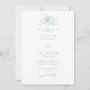 Invitation Mariage blanc vert en mousse de mer en fleur simpl