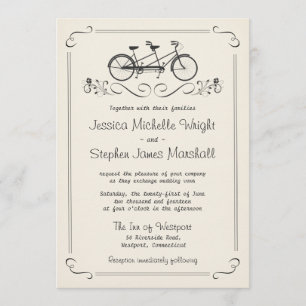 Invitation Mariage blanc Vintage à bicyclette Tandem
