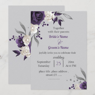 Invitation Mariage blanc violet foncé