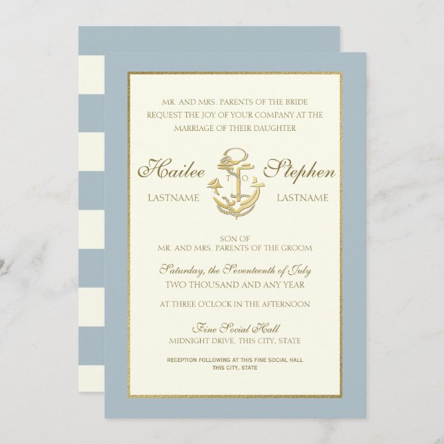 Invitation Mariage bleu acier nautique (Devant / Derrière)