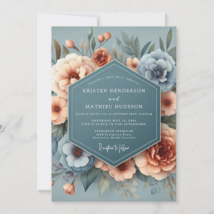 Invitation Mariage Bleu Ardoise et Fleur d'Abricot