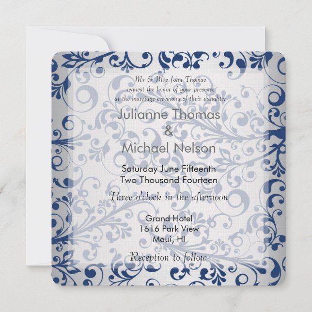 Invitation Mariage bleu argenté (Devant)