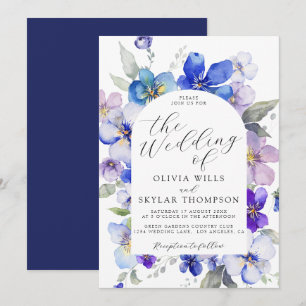 Invitation Mariage bleu bleu violet mauve rose marine