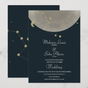 Invitation Mariage bleu céleste de la lune Constellation d'or